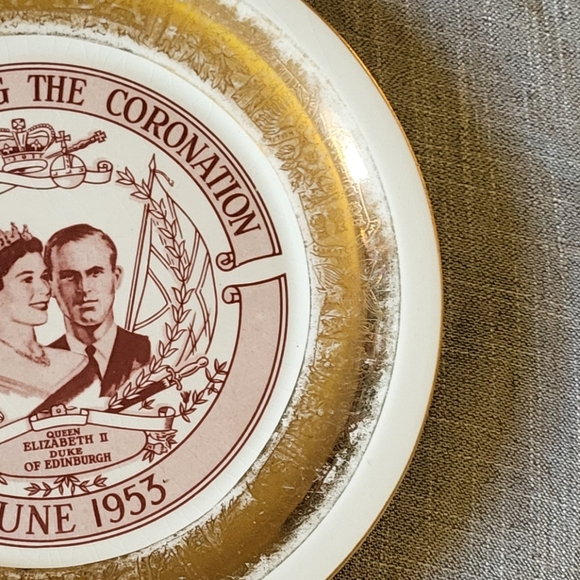 Queen Elizabeth II Duke Coronation Plate 1953 Georgian China Canada 22 KT. Gold - Picture 4 of 8